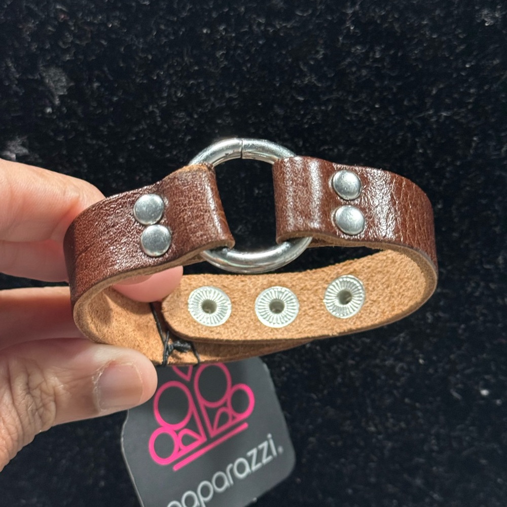 Brown Leather Bracelet with Silver Accents